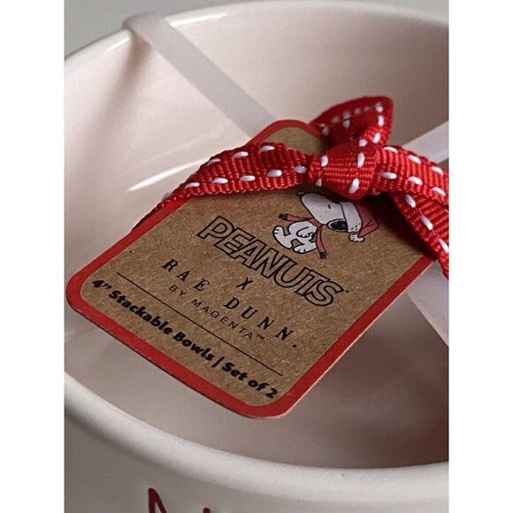 Set Of 2 Rae Dunn Peanuts Snoopy Woodstock Puffy Coat NIBBLE & MUNCH Pet Bowls - Picture 6 of 13